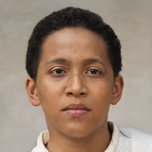 Neutral black young-adult male with short  brown hair and brown eyes