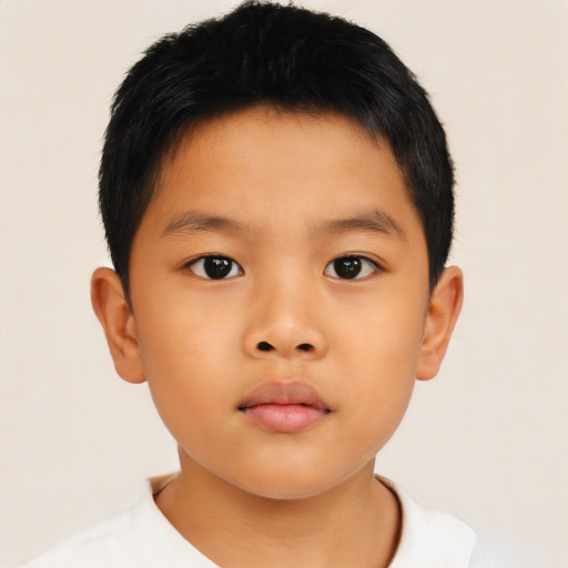 Neutral asian child male with short  brown hair and brown eyes