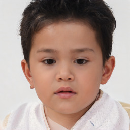 Neutral asian child female with short  brown hair and brown eyes