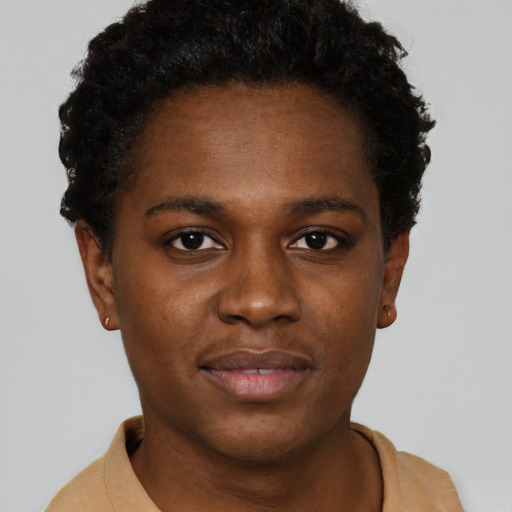 Neutral black young-adult female with short  brown hair and brown eyes