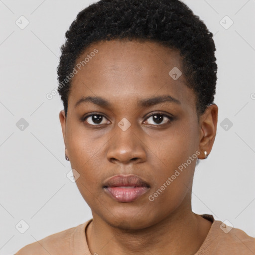 Neutral black young-adult female with short  brown hair and brown eyes