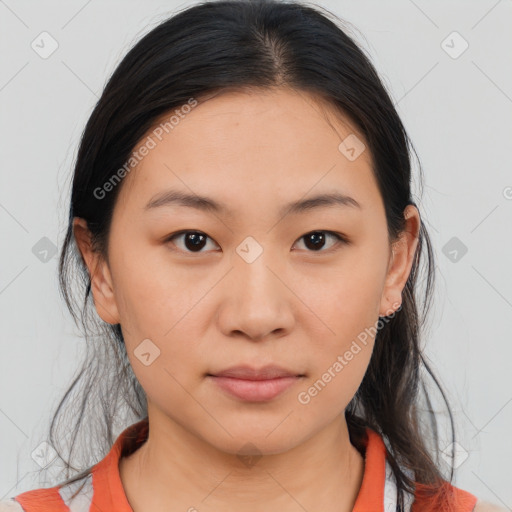 Neutral asian young-adult female with medium  brown hair and brown eyes