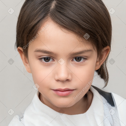 Neutral white child female with short  brown hair and brown eyes