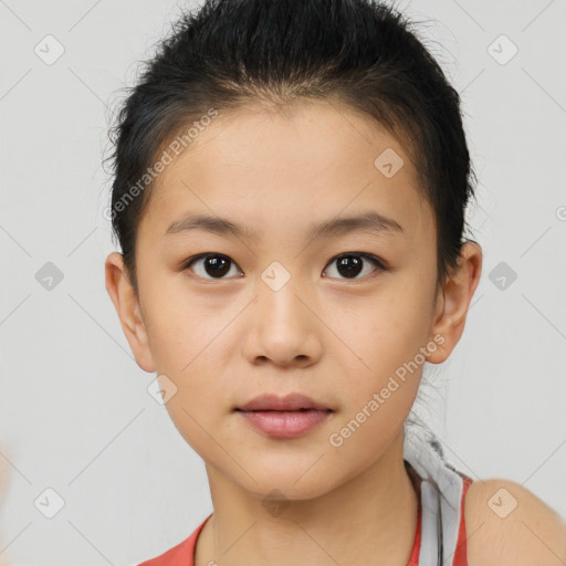 Neutral white child female with short  brown hair and brown eyes