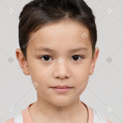 Neutral white child male with short  brown hair and brown eyes