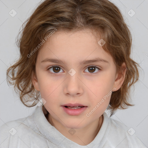 Neutral white child female with medium  brown hair and brown eyes