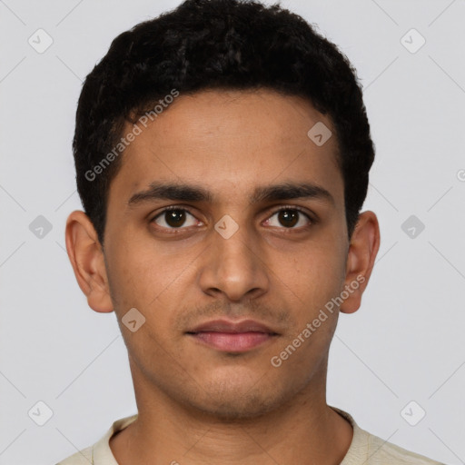 Neutral latino young-adult male with short  brown hair and brown eyes
