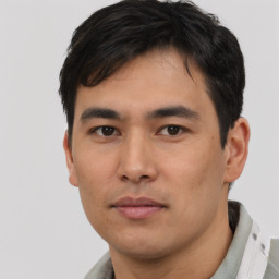 Neutral asian young-adult male with short  black hair and brown eyes