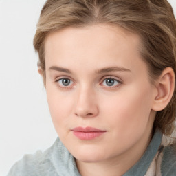 Neutral white young-adult female with medium  brown hair and blue eyes