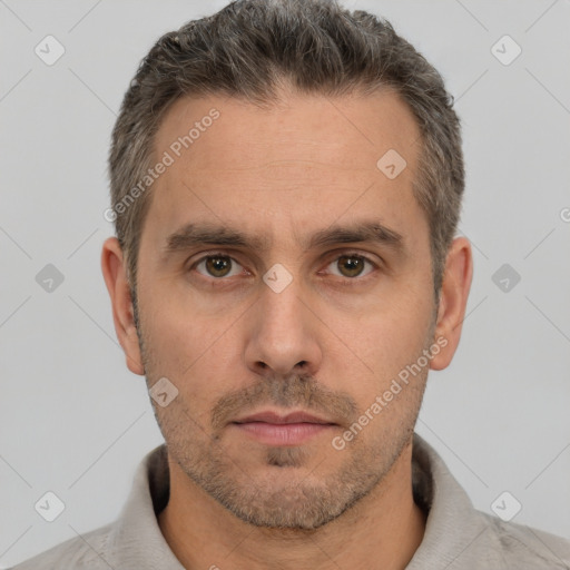 Neutral white adult male with short  brown hair and brown eyes