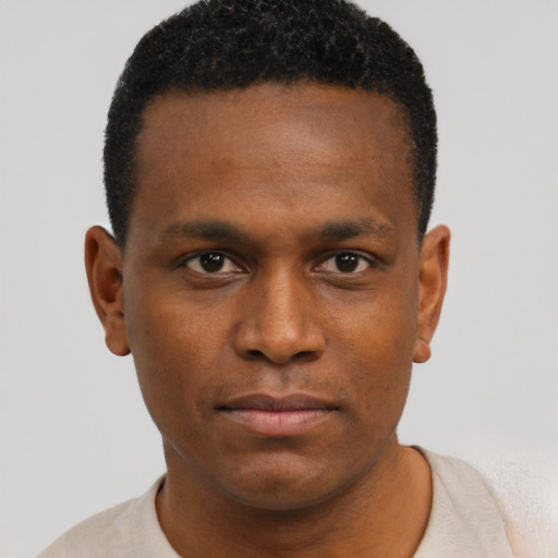 Neutral black young-adult male with short  brown hair and brown eyes