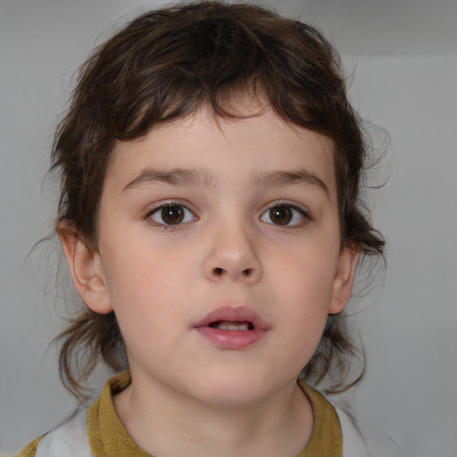 Neutral white child female with medium  brown hair and brown eyes