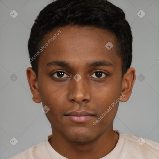 Neutral black young-adult male with short  brown hair and brown eyes