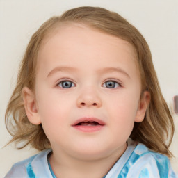 Neutral white child female with medium  brown hair and blue eyes