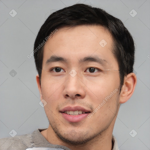 Neutral asian young-adult male with short  black hair and brown eyes