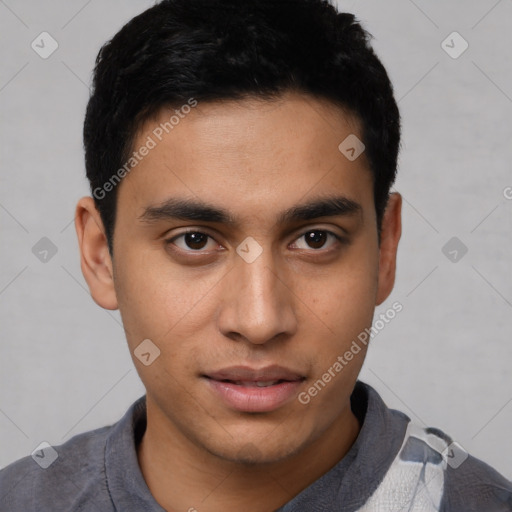 Neutral asian young-adult male with short  black hair and brown eyes