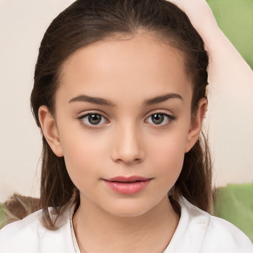 Neutral white child female with medium  brown hair and brown eyes