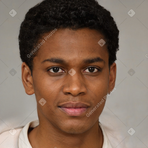 Neutral black young-adult male with short  brown hair and brown eyes