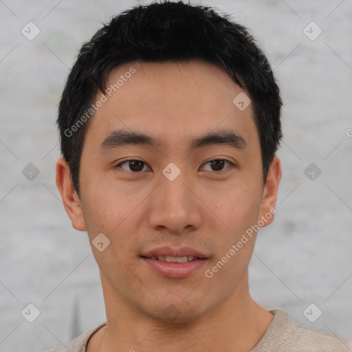 Neutral asian young-adult male with short  black hair and brown eyes