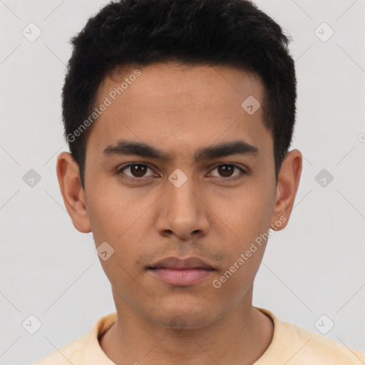 Neutral asian young-adult male with short  black hair and brown eyes