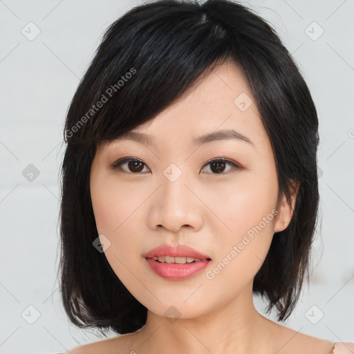 Neutral asian young-adult female with medium  black hair and brown eyes