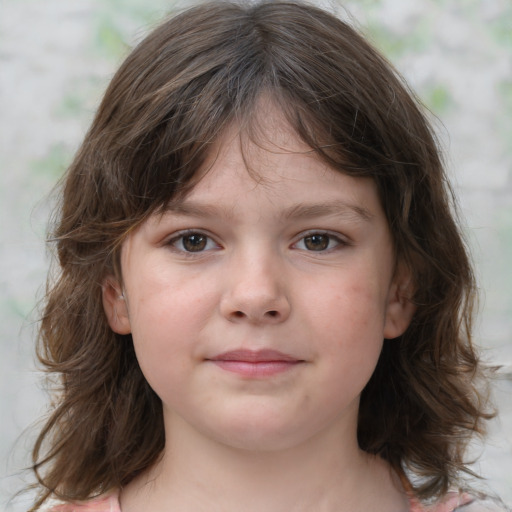 Neutral white child female with medium  brown hair and grey eyes