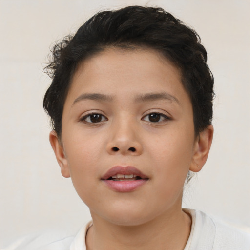 Neutral latino child female with short  brown hair and brown eyes