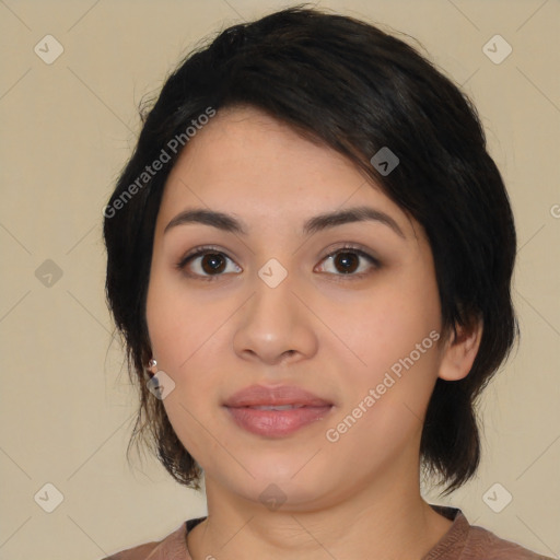 Neutral asian young-adult female with medium  black hair and brown eyes