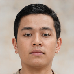 Neutral asian young-adult male with short  brown hair and brown eyes