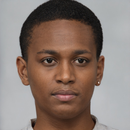 Neutral black young-adult male with short  brown hair and brown eyes