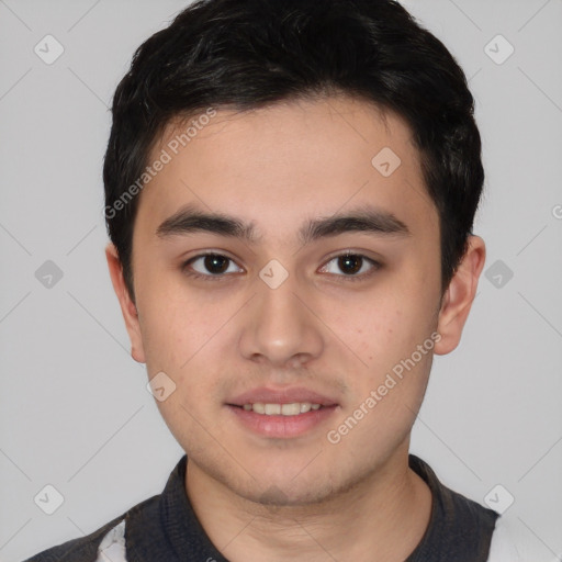 Neutral asian young-adult male with short  brown hair and brown eyes