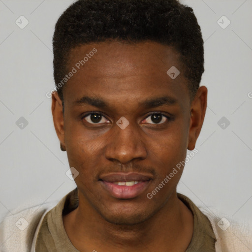 Neutral black young-adult male with short  brown hair and brown eyes