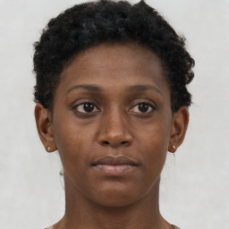 Neutral black young-adult female with short  brown hair and brown eyes