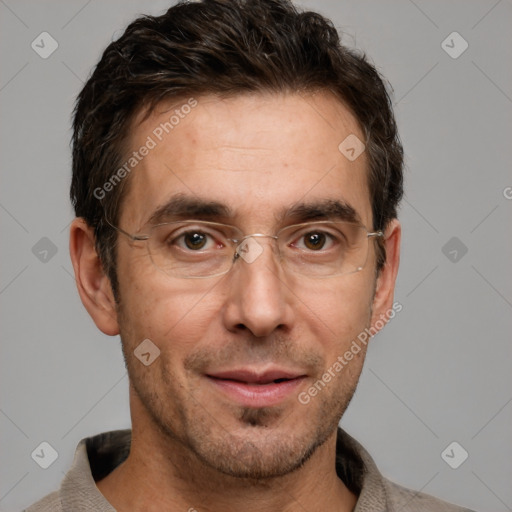 Neutral white adult male with short  brown hair and brown eyes