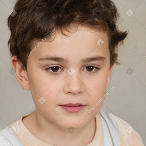 Joyful white child male with short  brown hair and brown eyes