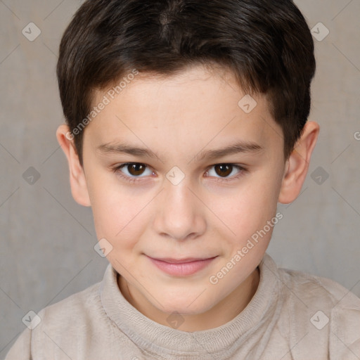 Joyful white child male with short  brown hair and brown eyes