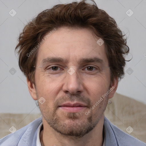 Neutral white adult male with short  brown hair and brown eyes