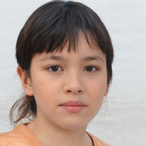 Neutral asian child female with medium  brown hair and brown eyes