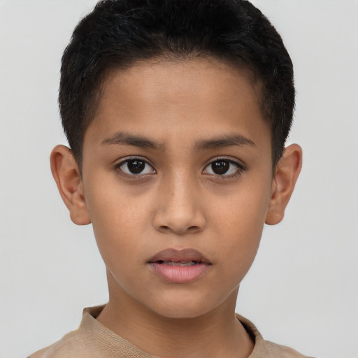 Neutral asian child female with short  brown hair and brown eyes