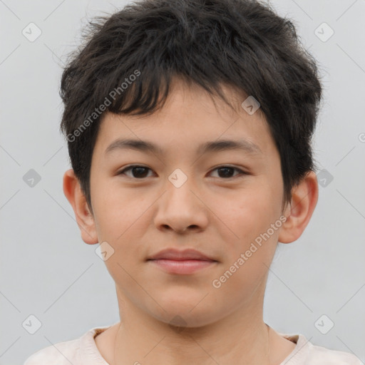 Neutral asian child male with short  brown hair and brown eyes