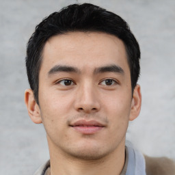 Neutral asian young-adult male with short  black hair and brown eyes