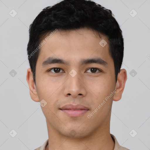 Neutral asian young-adult male with short  black hair and brown eyes