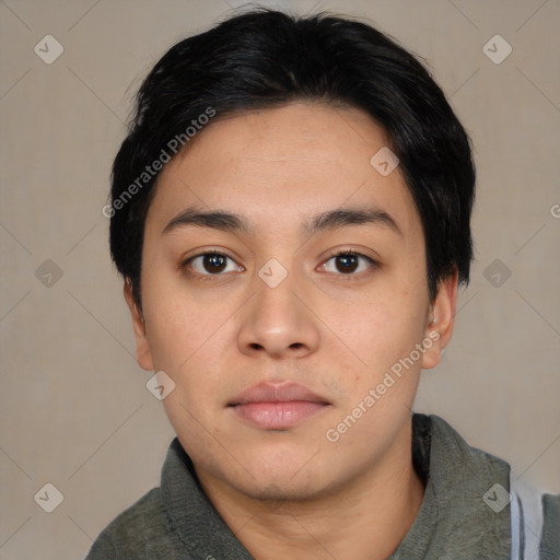 Neutral asian young-adult male with short  black hair and brown eyes