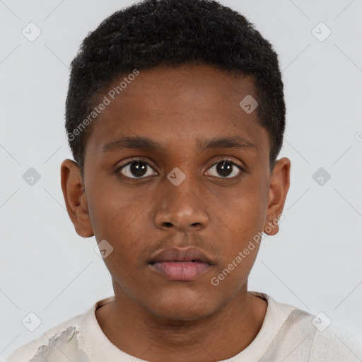 Neutral black young-adult male with short  brown hair and brown eyes