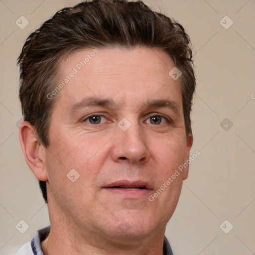 Neutral white adult male with short  brown hair and brown eyes