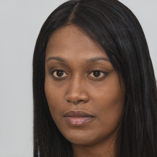 Neutral asian young-adult female with long  black hair and brown eyes