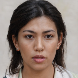 Neutral asian young-adult female with medium  brown hair and brown eyes