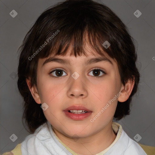 Neutral white child female with medium  brown hair and brown eyes