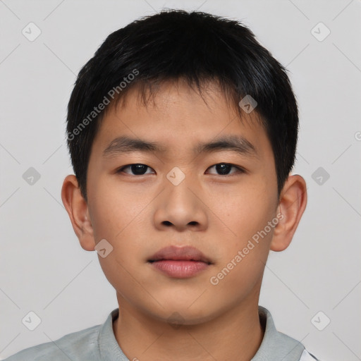 Neutral asian young-adult male with short  brown hair and brown eyes