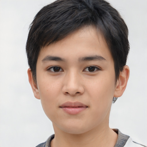 Neutral asian young-adult male with short  brown hair and brown eyes